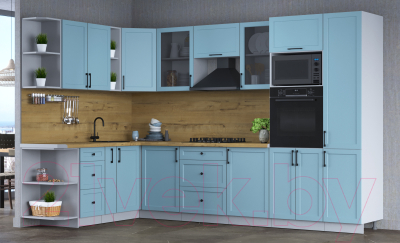 Кухонный гарнитур Интерлиния Тренд 1.88x3.2 ВТ левая (океан/океан/дуб бунратти)