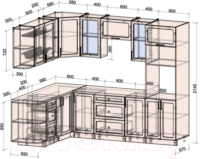 Готовая кухня Интерлиния Тренд 1.88x2.6 ВТ левая
