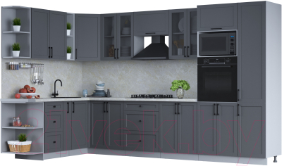 Кухонный гарнитур Интерлиния Тренд 1.88x3.4 ВТ левая (пепел/пепел/опал светлый) - фото