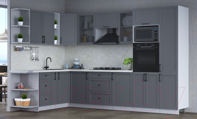 Кухонный гарнитур Интерлиния Тренд 1.88x3.2 ВТ левая (пепел/пепел/опал светлый)