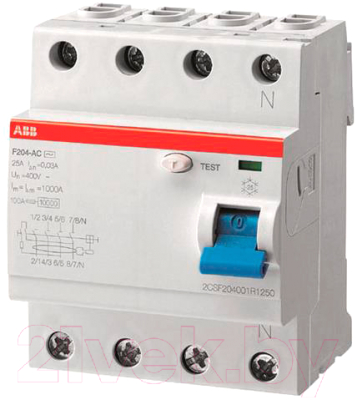 Устройство защитного отключения ABB F204 4P 25A 30mA 6kА 4М / 2CSF204001R1250 - фото