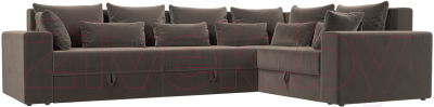 Диван угловой Лига Диванов Майами Long 92 правый (велюр коричневый) - фото