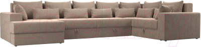 Диван П-образный Лига Диванов Майами П 93 правый (велюр бежевый) - фото