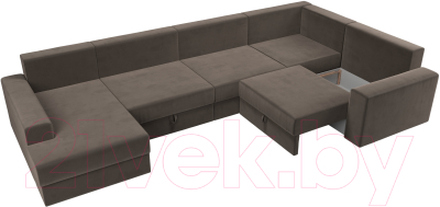 Диван П-образный Лига Диванов Майами П 93 правый (велюр коричневый)