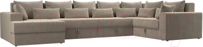 Диван П-образный Лига Диванов Майами П 93 правый (микровельвет бежевый) - фото