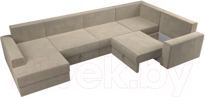 Диван П-образный Лига Диванов Майами П 93 правый (микровельвет бежевый)