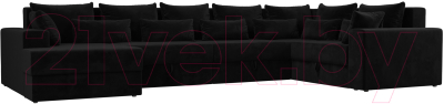 Диван П-образный Лига Диванов Майами П 93 правый (велюр черный) - фото