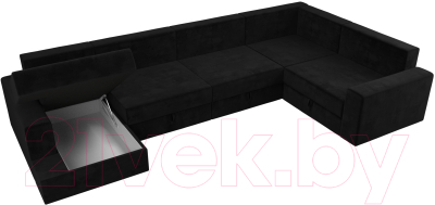 Диван П-образный Лига Диванов Майами П 93 правый (велюр черный)