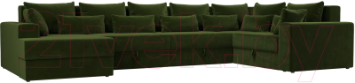 Диван П-образный Лига Диванов Майами П 93 правый (микровельвет зеленый) - фото