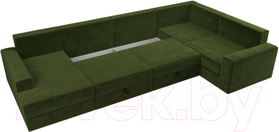 Диван П-образный Лига Диванов Майами П 93 правый (микровельвет зеленый)