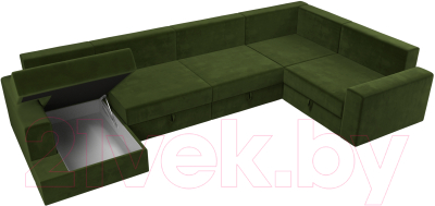 Диван П-образный Лига Диванов Майами П 93 правый (микровельвет зеленый)