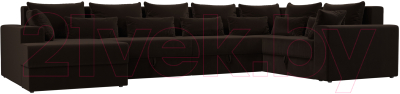 Диван П-образный Лига Диванов Майами П 93 правый (микровельвет коричневый) - фото