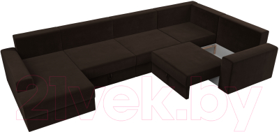 Диван П-образный Лига Диванов Майами П 93 правый (микровельвет коричневый)