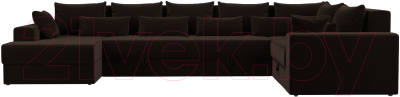 Диван П-образный Лига Диванов Майами П 93 правый (микровельвет коричневый)