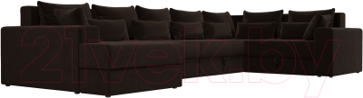 Диван П-образный Лига Диванов Майами П 93 правый (микровельвет коричневый)