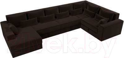 Диван П-образный Лига Диванов Майами П 93 правый (микровельвет коричневый)