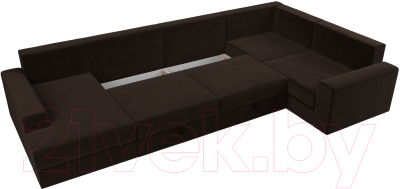 Диван П-образный Лига Диванов Майами П 93 правый (микровельвет коричневый)