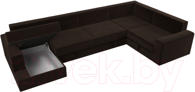 Диван П-образный Лига Диванов Майами П 93 правый (микровельвет коричневый)