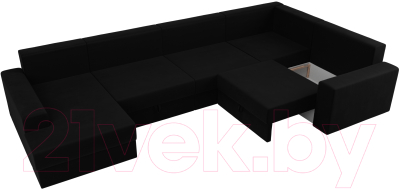Диван П-образный Лига Диванов Майами П 93 правый (микровельвет черный)