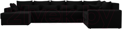 Диван П-образный Лига Диванов Майами П 93 правый (микровельвет черный)