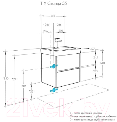 Тумба с умывальником Акватон Сканди 55 (1A2517K0SD010 + 1WH501620)