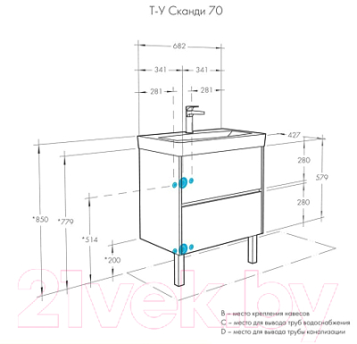 Тумба с умывальником Акватон Сканди 70 (1A2518K0SD010 + 1WH501628)