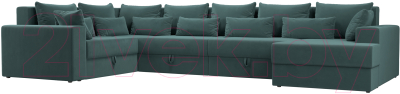 Диван П-образный Лига Диванов Майами П 93 левый (велюр бирюзовый) - фото