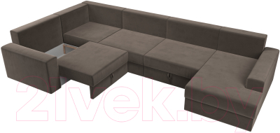 Диван П-образный Лига Диванов Майами П 93 левый (велюр коричневый)