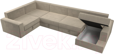 Диван П-образный Лига Диванов Майами П 93 левый (микровельвет бежевый)