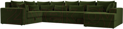 Диван П-образный Лига Диванов Майами П 93 левый (микровельвет зеленый) - фото