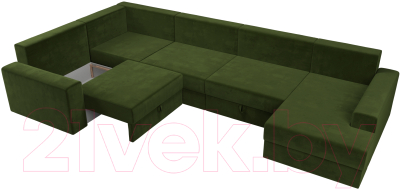 Диван П-образный Лига Диванов Майами П 93 левый (микровельвет зеленый)
