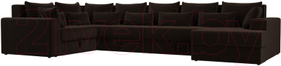 Диван П-образный Лига Диванов Майами П 93 левый (микровельвет коричневый) - фото
