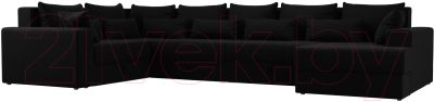 Диван П-образный Лига Диванов Майами П 93 левый (микровельвет черный) - фото