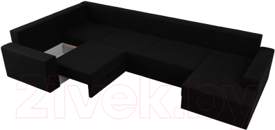 Диван П-образный Лига Диванов Майами П 93 левый (микровельвет черный)