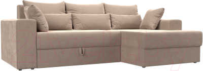Диван угловой Лига Диванов Майами 15 правый (велюр бежевый) - фото