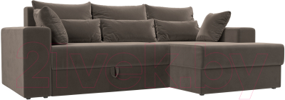 Диван угловой Лига Диванов Майами 15 правый (велюр коричневый) - фото