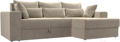 Диван угловой Лига Диванов Майами 15 правый (микровельвет бежевый) - фото