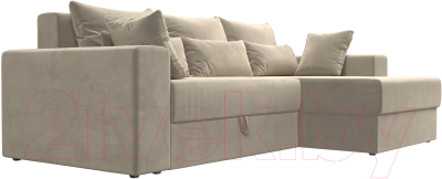 Диван угловой Лига Диванов Майами 15 правый (микровельвет бежевый)