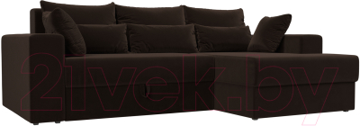 Диван угловой Лига Диванов Майами 15 правый (микровельвет коричневый) - фото