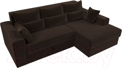 Диван угловой Лига Диванов Майами 15 правый (микровельвет коричневый)