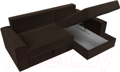 Диван угловой Лига Диванов Майами 15 правый (микровельвет коричневый)