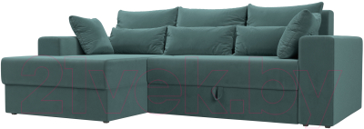 Диван угловой Лига Диванов Майами 15 левый (велюр бирюза) - фото