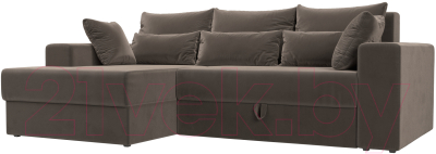 Диван угловой Лига Диванов Майами 15 левый (велюр коричневый) - фото
