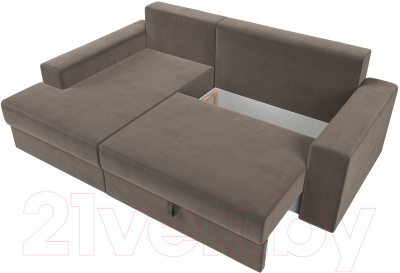 Диван угловой Лига Диванов Майами 15 левый (велюр коричневый)