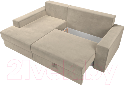 Диван угловой Лига Диванов Майами 15 левый (микровельвет бежевый)