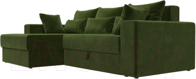 Диван угловой Лига Диванов Майами 15 левый (микровельвет зеленый)