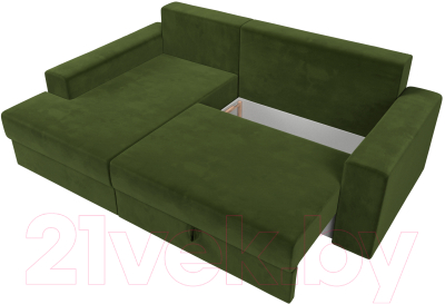 Диван угловой Лига Диванов Майами 15 левый (микровельвет зеленый)
