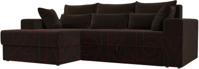 Диван угловой Лига Диванов Майами 15 левый (микровельвет коричневый) - фото