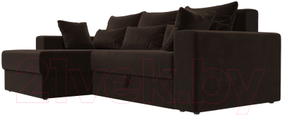 Диван угловой Лига Диванов Майами 15 левый (микровельвет коричневый)
