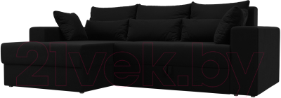 Диван угловой Лига Диванов Майами 15 левый (микровельвет черный) - фото
